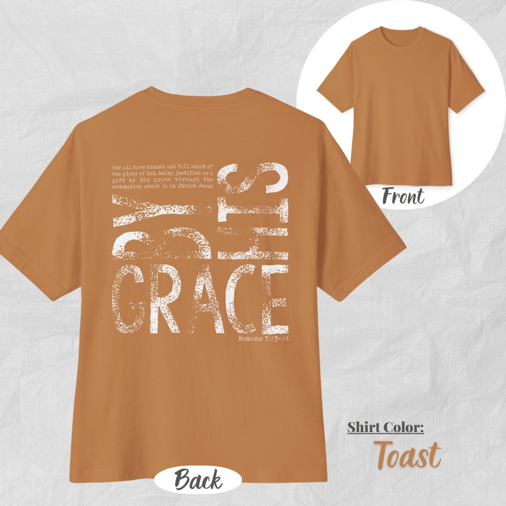 By His Grace Unisex Oversized Boxy Tee (White Design) - Casual Christian Apparel, Perfect Gift for Church, Easter, Christian Events