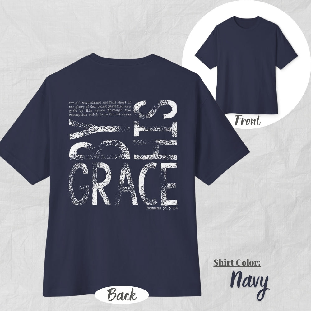 By His Grace Unisex Oversized Boxy Tee (White Design) - Casual Christian Apparel, Perfect Gift for Church, Easter, Christian Events