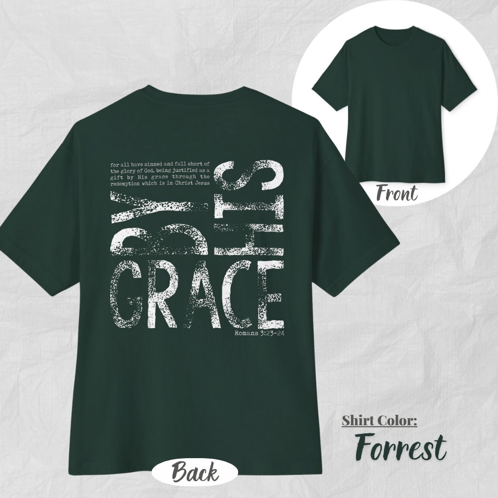 By His Grace Unisex Oversized Boxy Tee (White Design) - Casual Christian Apparel, Perfect Gift for Church, Easter, Christian Events