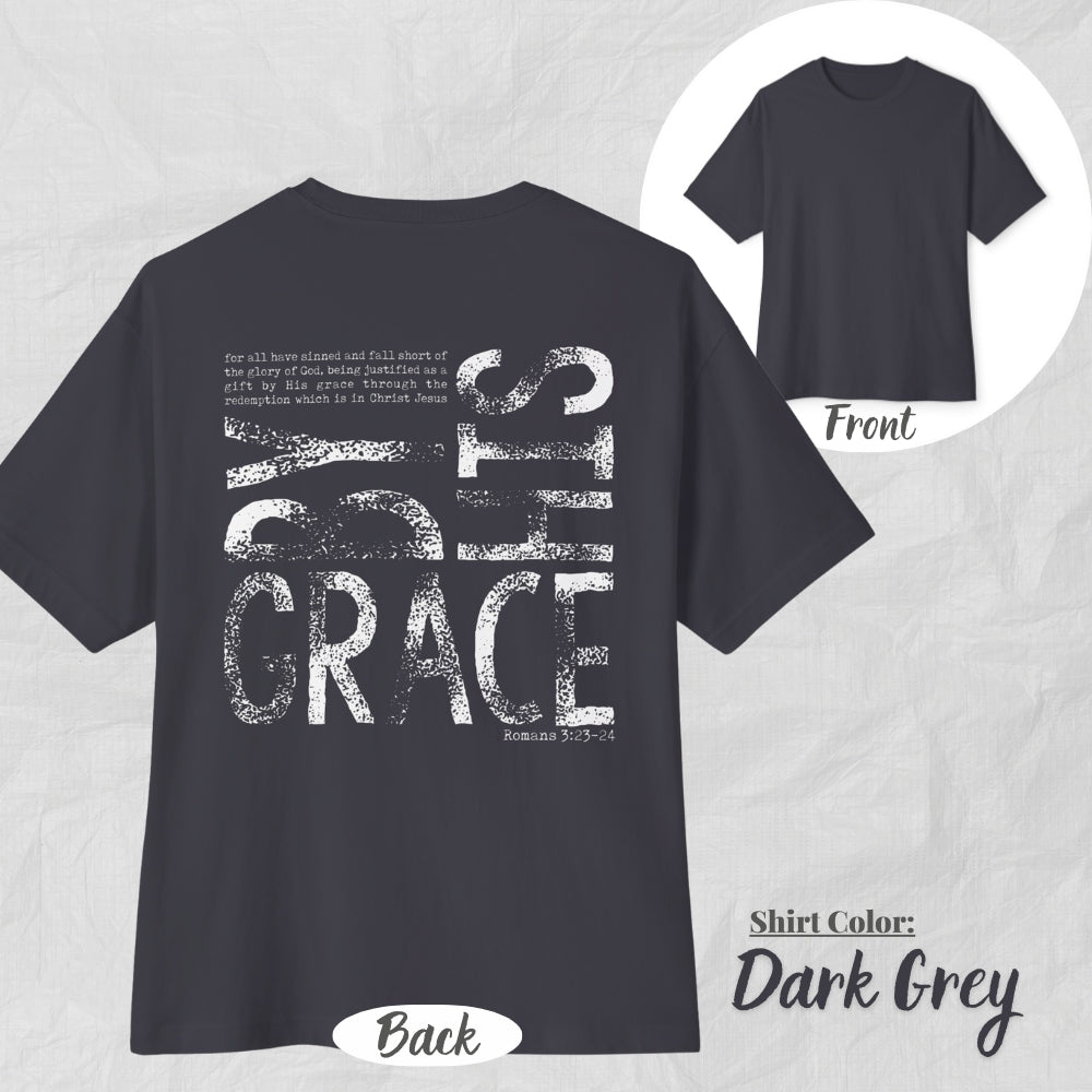 By His Grace Unisex Oversized Boxy Tee (White Design) - Casual Christian Apparel, Perfect Gift for Church, Easter, Christian Events