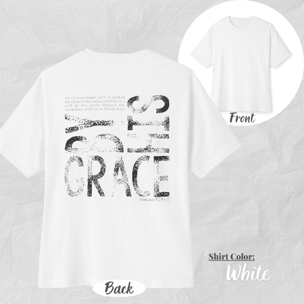 By His Grace Unisex Oversized Boxy Tee (Black Design) - Casual Christian Apparel, Perfect Gift for Church, Easter, Christian Events