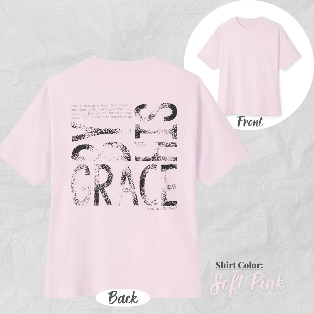 By His Grace Unisex Oversized Boxy Tee (Black Design) - Casual Christian Apparel, Perfect Gift for Church, Easter, Christian Events