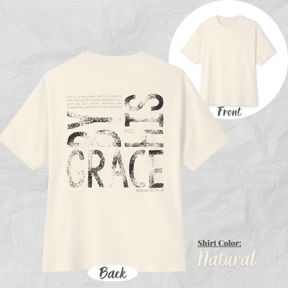 By His Grace Unisex Oversized Boxy Tee (Black Design) - Casual Christian Apparel, Perfect Gift for Church, Easter, Christian Events