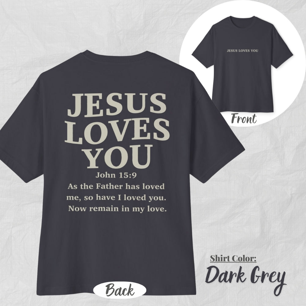 Jesus Loves You Unisex Oversized Boxy Tee (Tan Design) - Casual Christian Apparel, Perfect Gift for Church, Easter, Christian Events