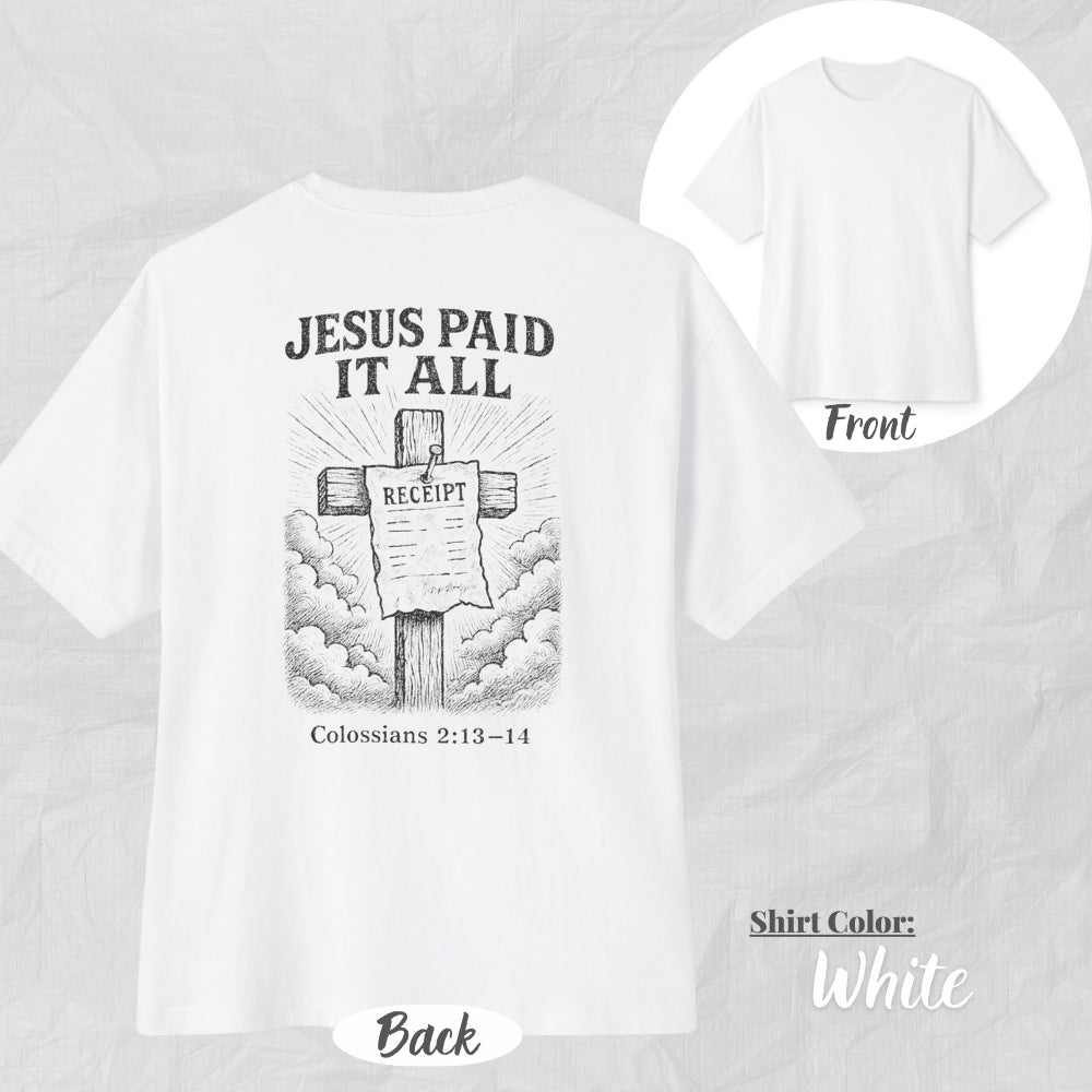 Jesus Paid It All Unisex Oversized Boxy Tee (Black Design) - Casual Christian Apparel, Perfect Gift for Church, Easter, Christian Events