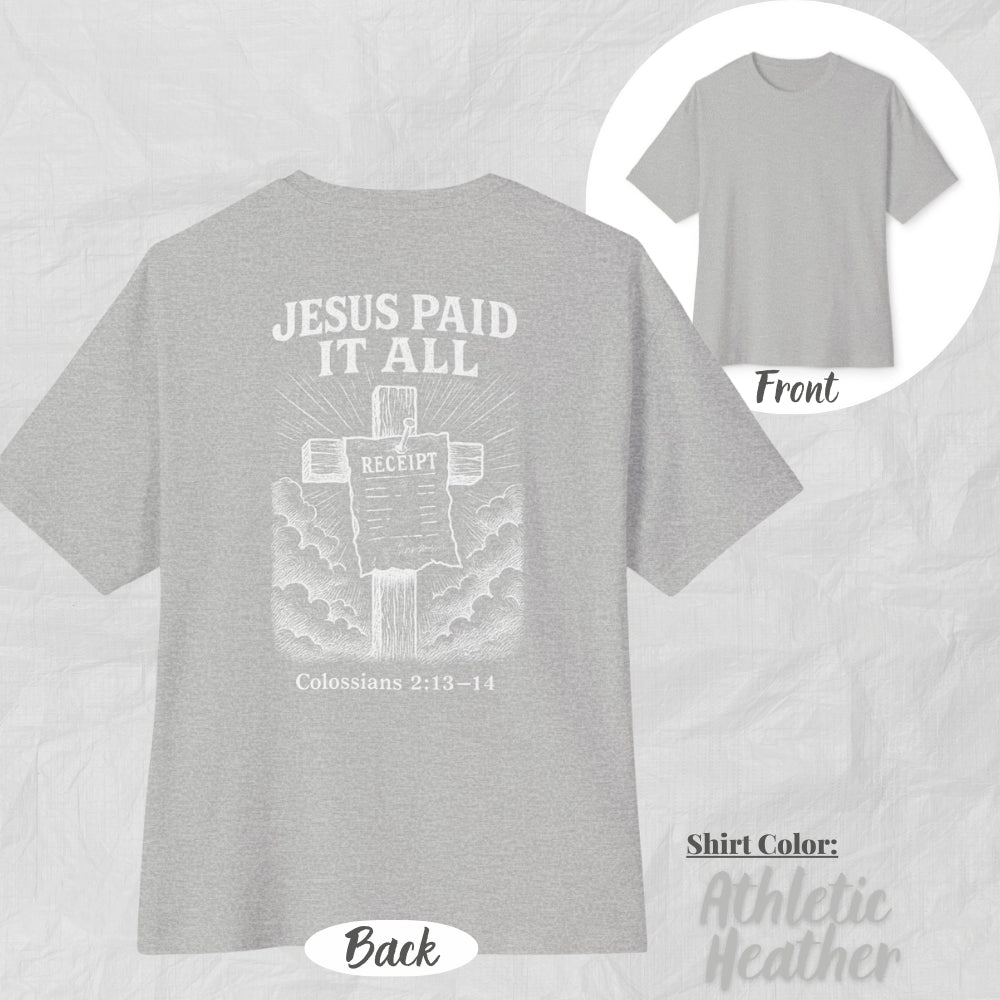 Jesus Paid It All Unisex Oversized Boxy Tee (White Design) - Casual Christian Apparel, Perfect Gift for Church, Easter, Christian Events